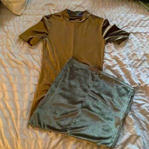 Olive green velvet midi dress